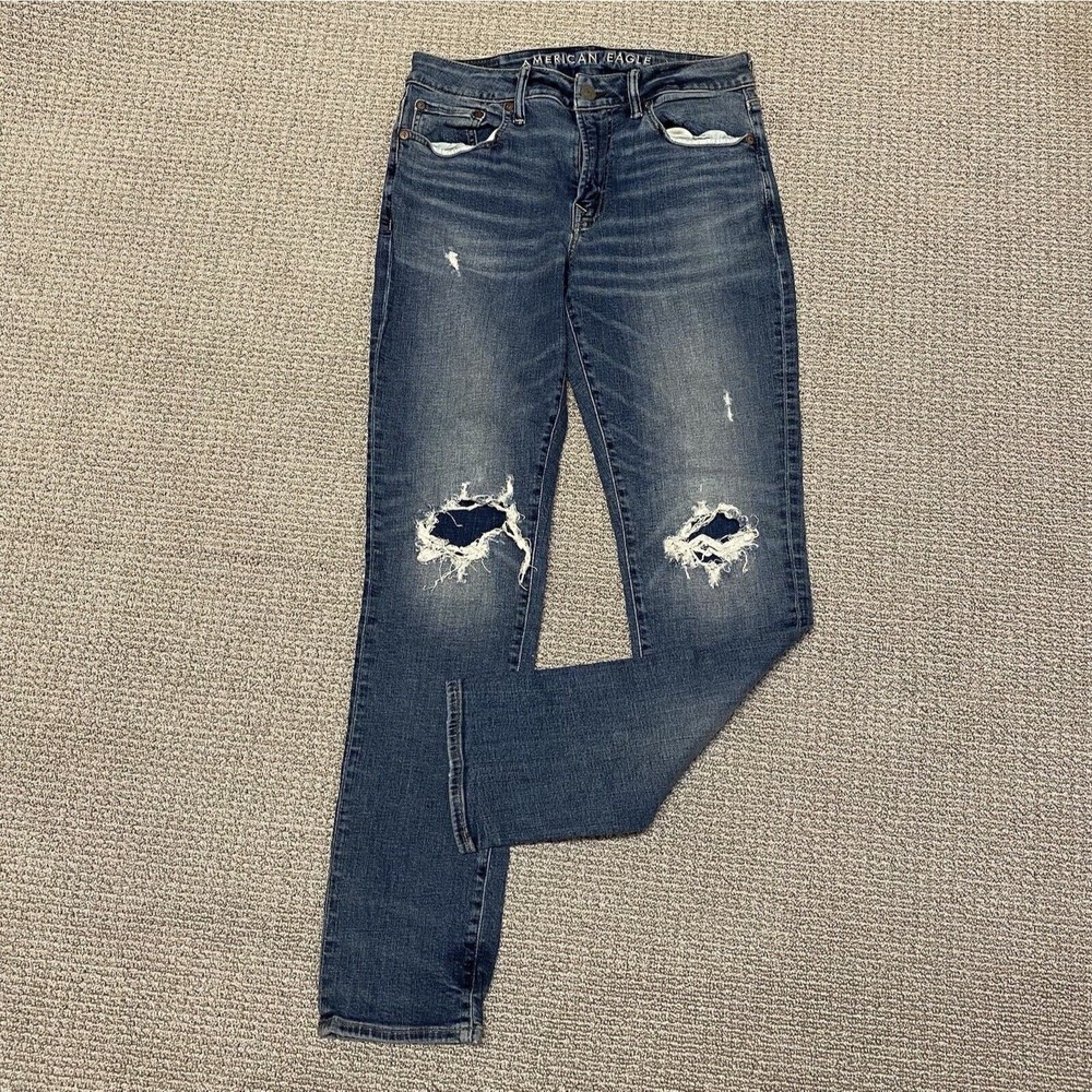 American Eagle Mens Distressed Slim Jeans 31 x 32 Denim Blue Next Level Air Flex